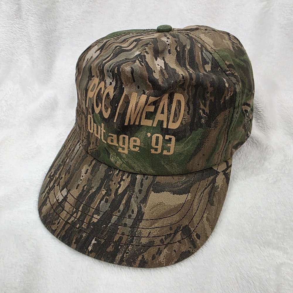 Vtg 90s PCC Mead Outage 93 Camo Snapback Hat Paramount Brand Made In USA Cap